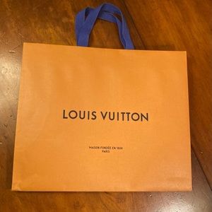 Louis Vuitton signature orange glazed paper tote shopping,cobalt textile handle
